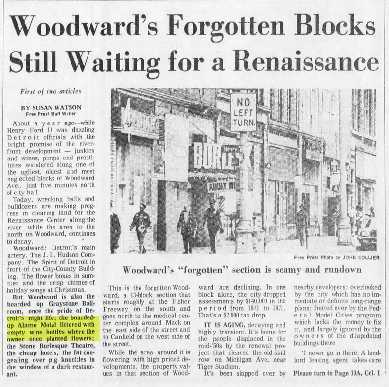 Alamo Motel - July 1973 Article On Blight Along Woodward